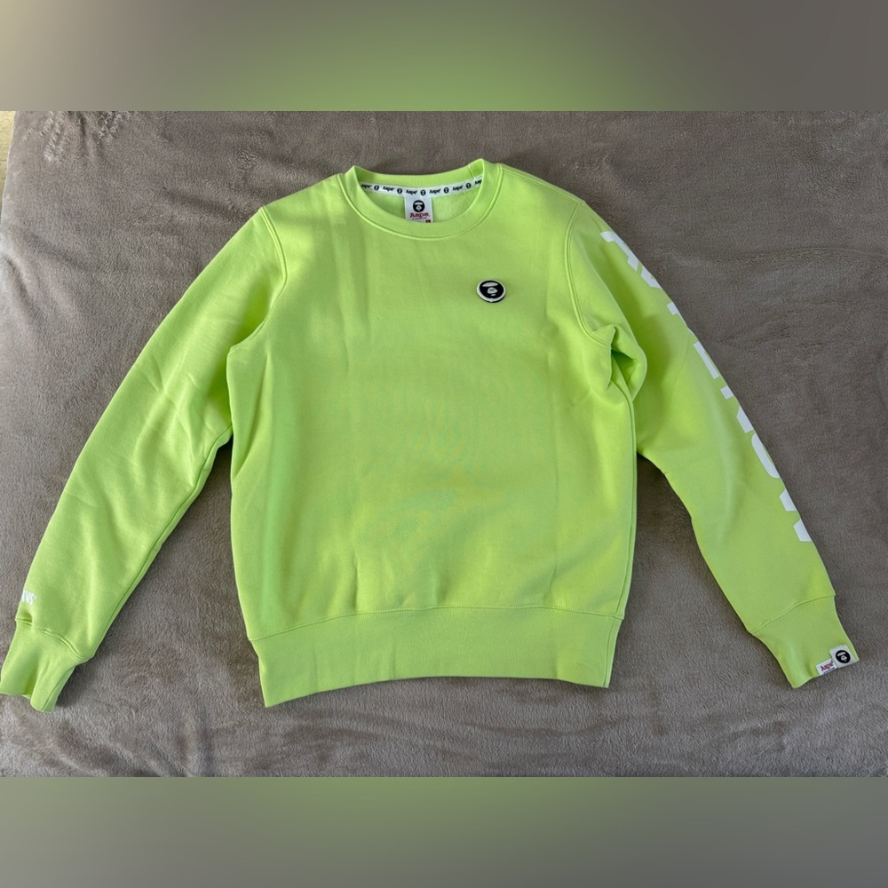 AAPE by A Bathing Ape Women’s S Neon Green Crewneck Sweatshirt Removable Patch